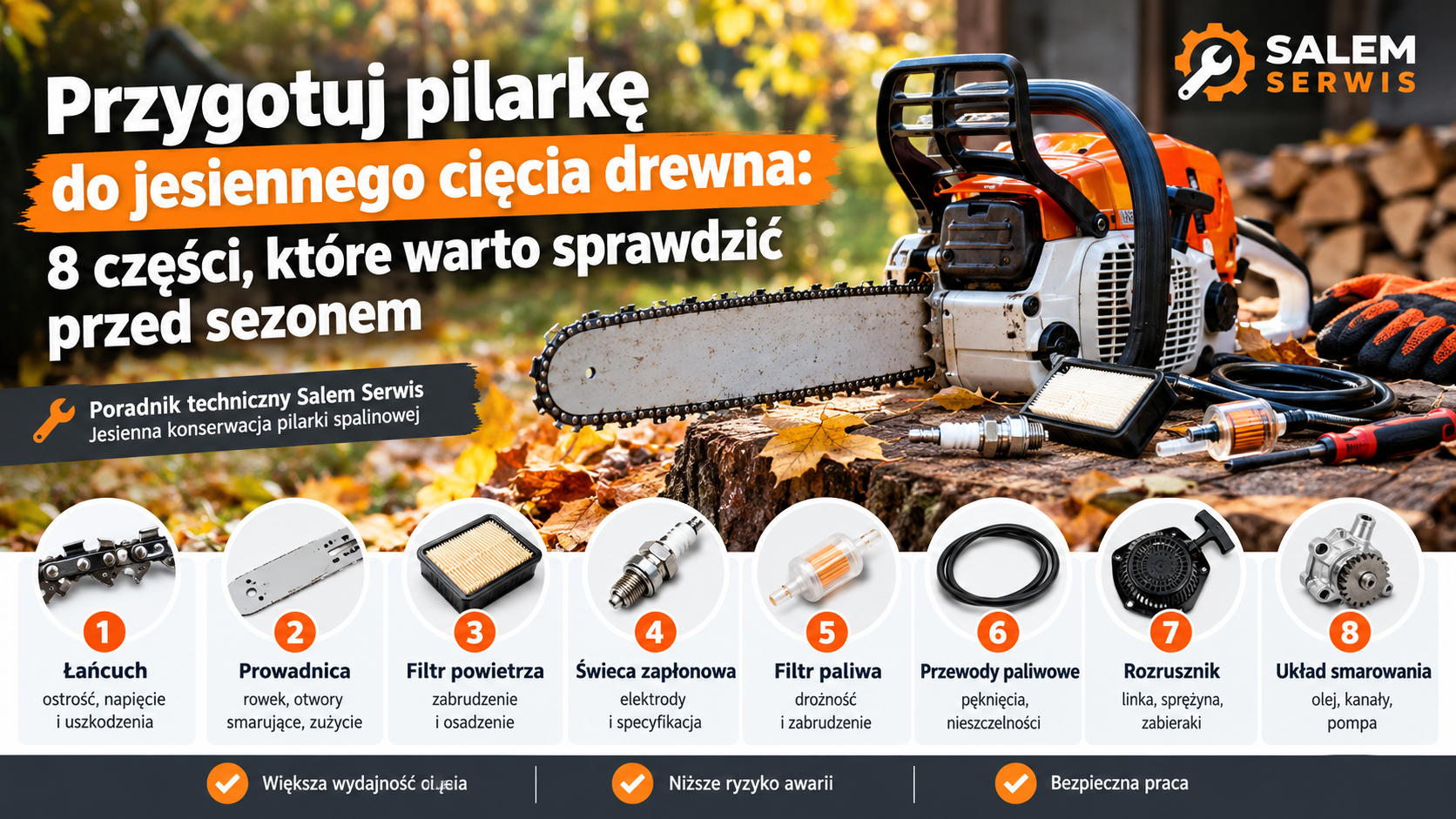 Przygotuj pilarkę do jesiennego cięcia drewna: 8 części, które warto sprawdzić przed sezonem